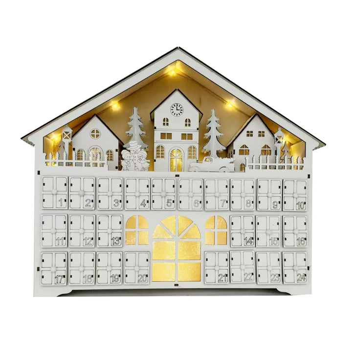 Skanto | LumiFest Wooden Advent Calendar – 24 Compartments with Warm LED Light & Christmas Atmosphere