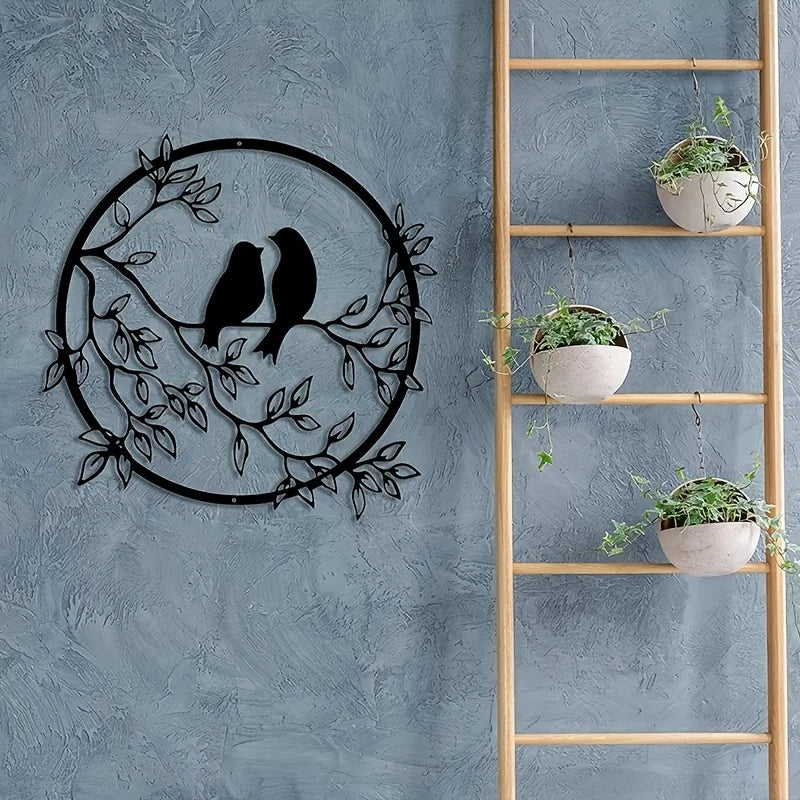 Love Birds På En Gren Metall Veggkunst 3D Skulpturert Jernhåndverk Fugl Silhuett Veggdekorasjon For Stue Spiserom Hage Kreativ Nordisk Interiørdesign | Skanto