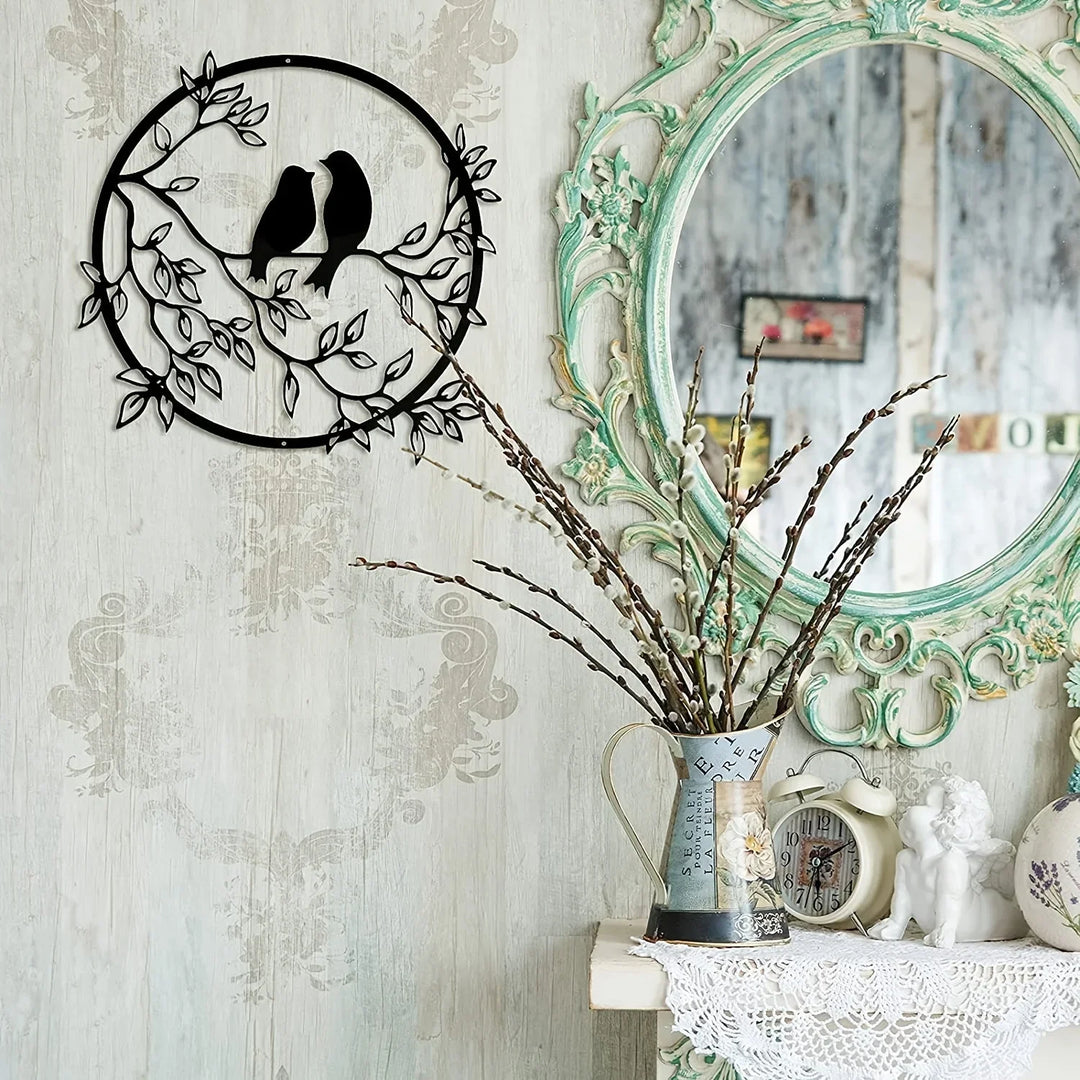 Love Birds På En Gren Metall Veggkunst 3D Skulpturert Jernhåndverk Fugl Silhuett Veggdekorasjon For Stue Spiserom Hage Kreativ Nordisk Interiørdesign | Skanto