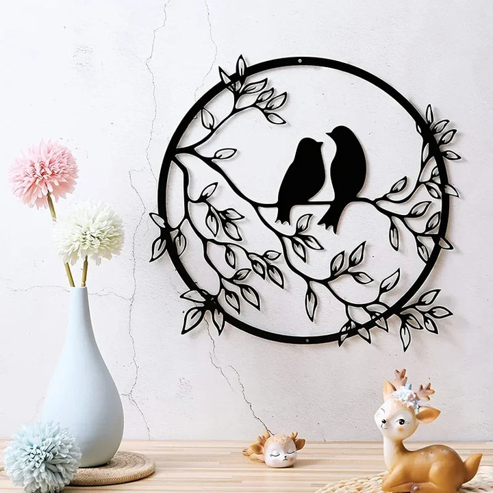 Love Birds På En Gren Metall Veggkunst 3D Skulpturert Jernhåndverk Fugl Silhuett Veggdekorasjon For Stue Spiserom Hage Kreativ Nordisk Interiørdesign | Skanto