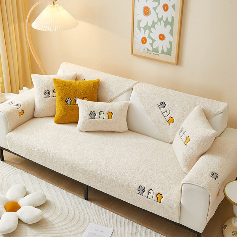 Lovely Cat's Paw Sherpa Fleece Anti-Slip Sofa Dekke | Skanto