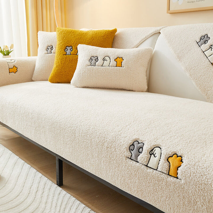 Lovely Cat's Paw Sherpa Fleece Anti-Slip Sofa Dekke | Skanto
