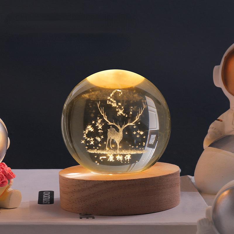 3D-krystallkule med LED-belysning | Lysende kule for soverom og dekorasjon | Perfekt gave