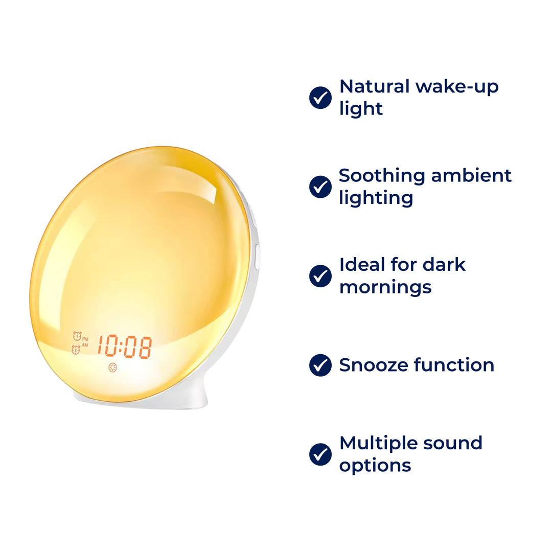LumiRise | Soloppgang Vekkerklokke – Naturlig Vekke Lys – Ambient Belysning – Ideell for Mørke Morgener Skanto