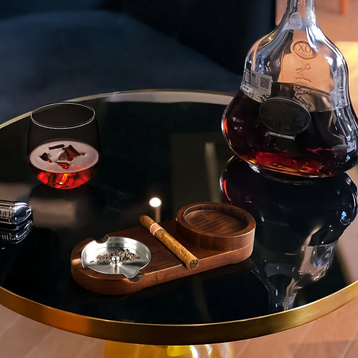 Skanto | CigarOak Askebeger med Whiskeyholder – Luksus Treskuff for Sigarelskere