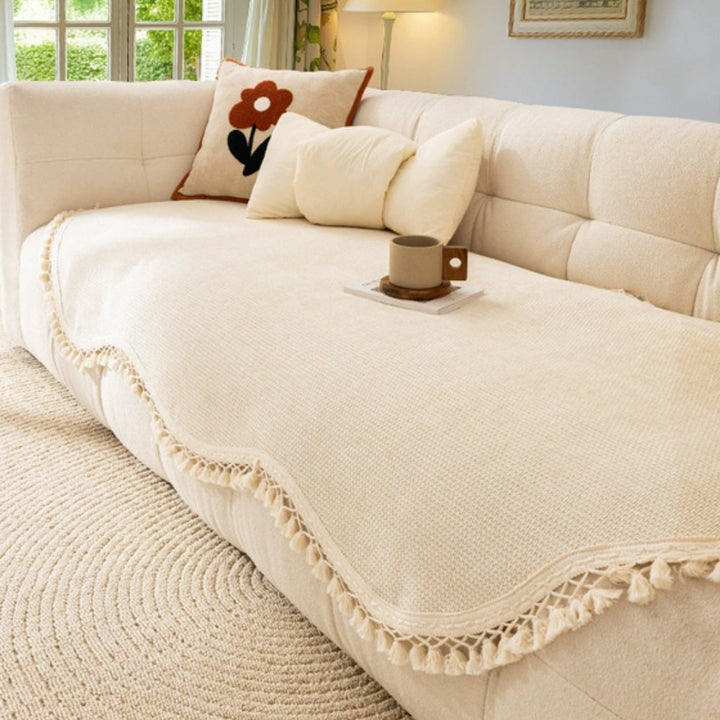 Skanto | Luksus Chenille Vevd Tekstur Franje Sofa Deksel