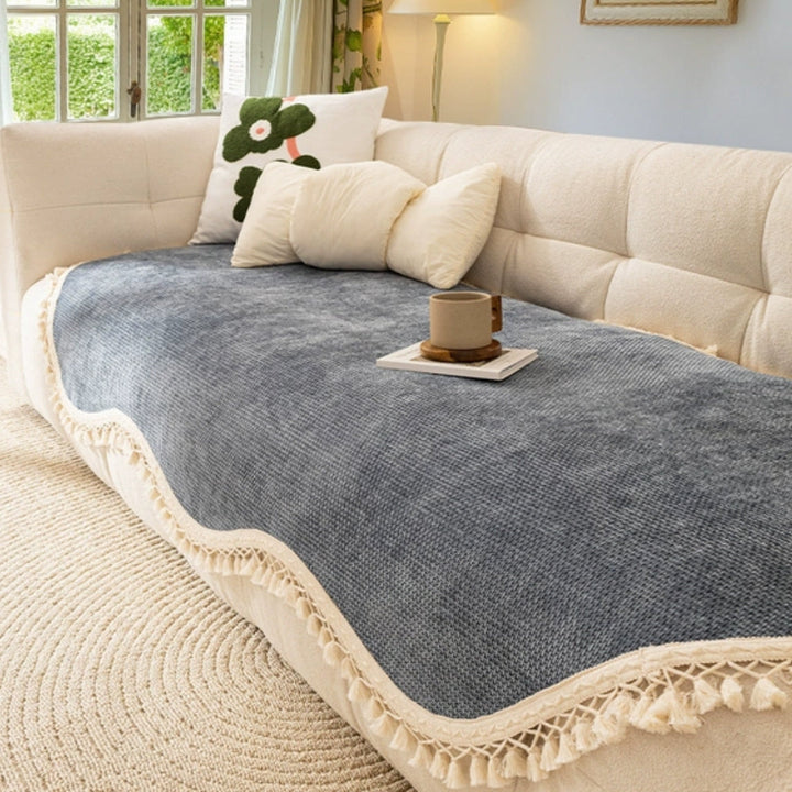 Skanto | Luksus Chenille Vevd Tekstur Franje Sofa Deksel