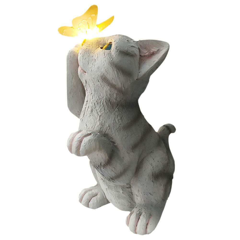 Skanto | SolarPurr Hagebelysning | LED Katt Figur med Sommerfugl | Soldrevet | Værbestandig | Utendørs Dekorasjon
