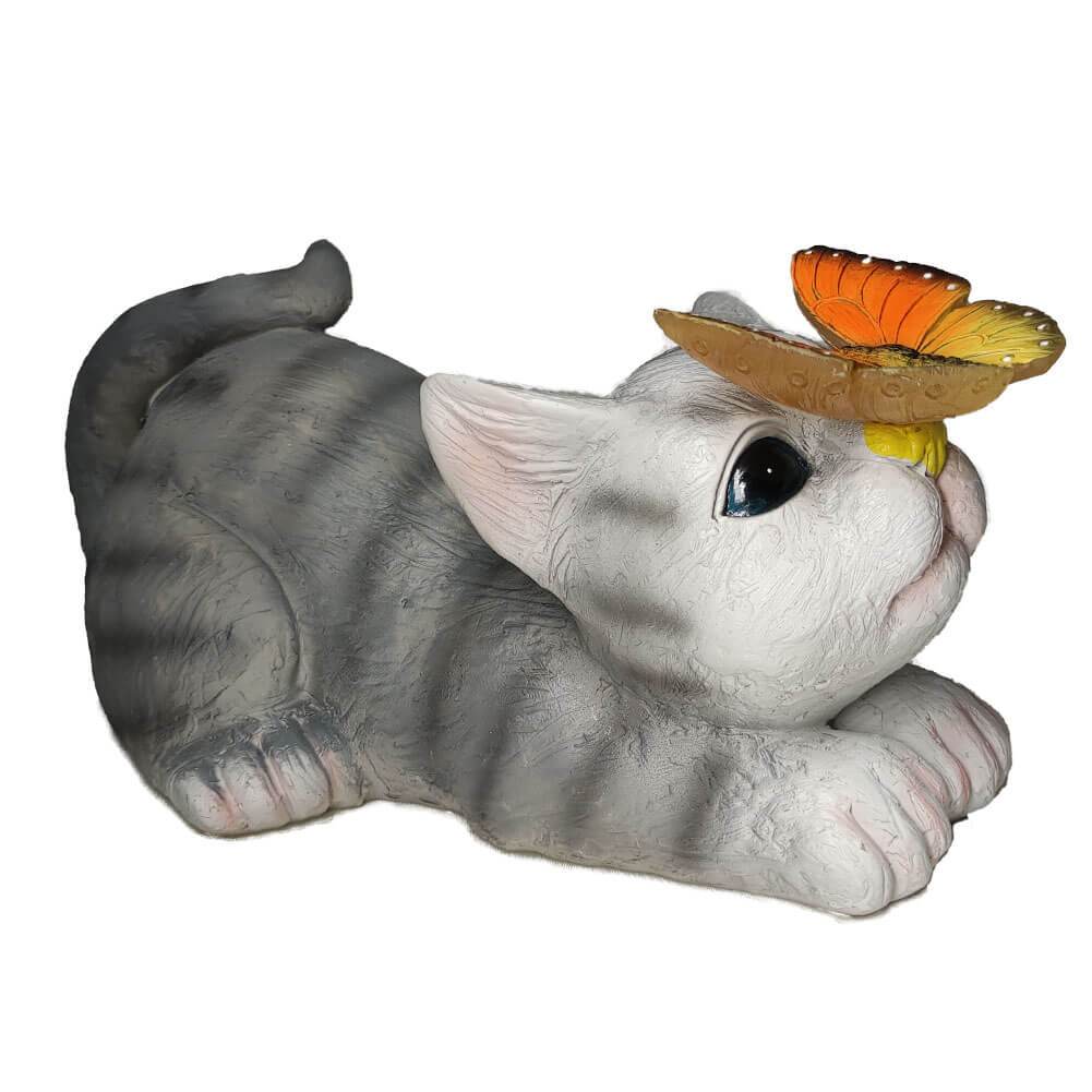 Skanto | SolarPurr Hagebelysning | LED Katt Figur med Sommerfugl | Soldrevet | Værbestandig | Utendørs Dekorasjon