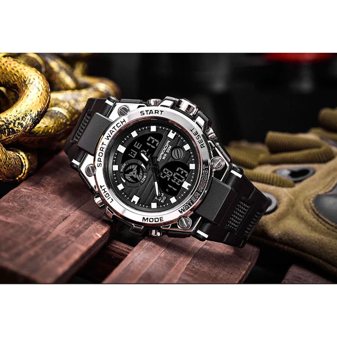 Skanto | TitanGuard Militært Herreklokke – Robust Multifunksjonell Analog & Digital Klokke