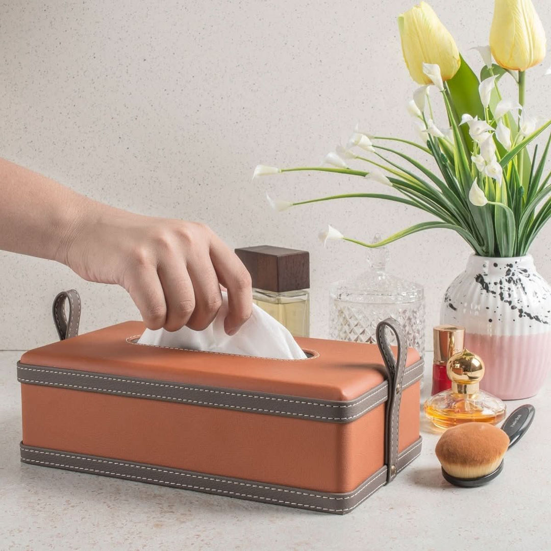 Skanto | Maison Verel Lærboks | Håndlaget Papirholder | Luksuriøst Design Laget av Kunstlær | For Hjem, Kontor & Bil