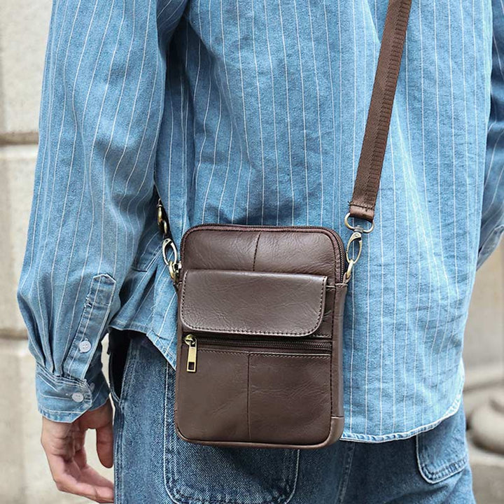 Skanto | Herre Liten Ekte Skinn Skulderveske – Kompakt Crossbody med Justerbar Stropp