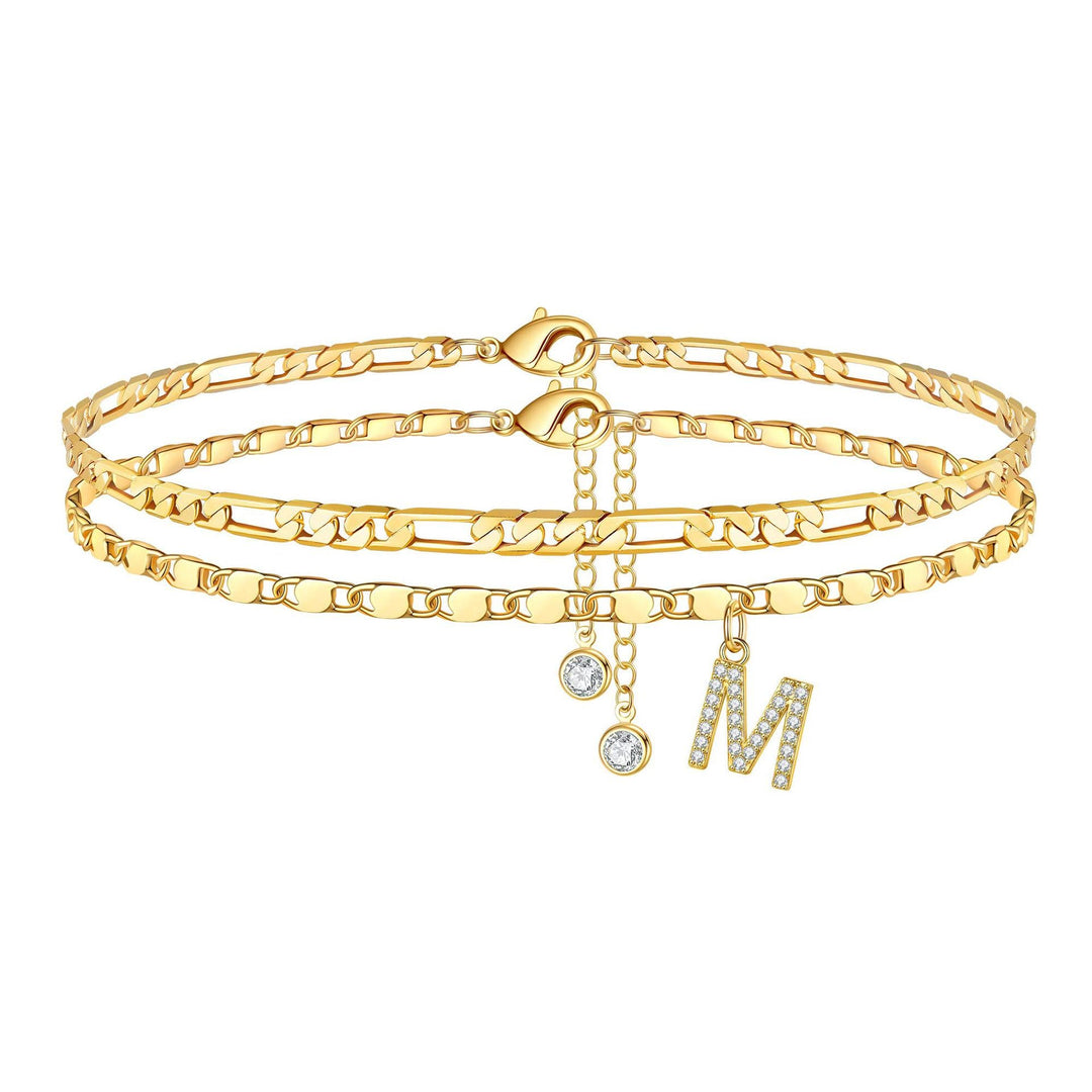 Skanto | 2pc 14k Diamant Bokstav Initial Ankelarmbånd