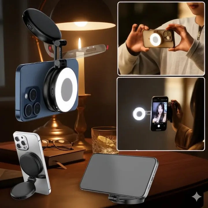 Skanto | LumiClip Bærbar Selfie Ring Lys med Klemme – Magnetisk og Oppladbar