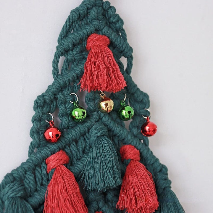 Macrame Rød og Grønn Juletre Veggdekor Skanto