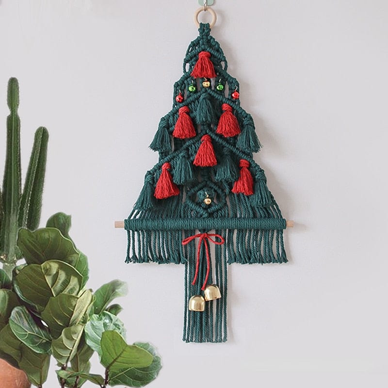 Macrame Rød og Grønn Juletre Veggdekor Skanto