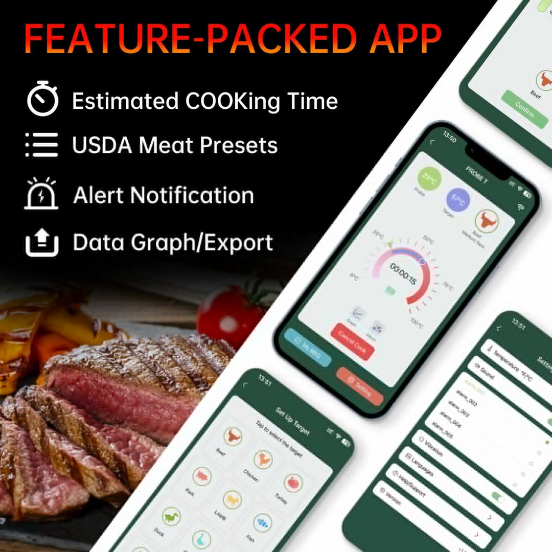 Skanto | MeatIQ Digital Kjøtt Termometer med Trådløs Probe – Perfekt for Presise Matlagings Temperature Hver Gang