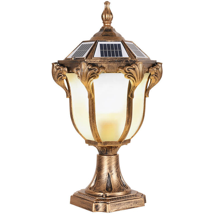 Europeisk Retro Die-Cast Aluminium Glass Solar Vanntett Utendørs Hage Landskap Søyle Lys | Skanto