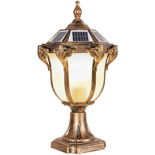 Europeisk Retro Die-Cast Aluminium Glass Solar Vanntett Utendørs Hage Landskap Søyle Lys | Skanto