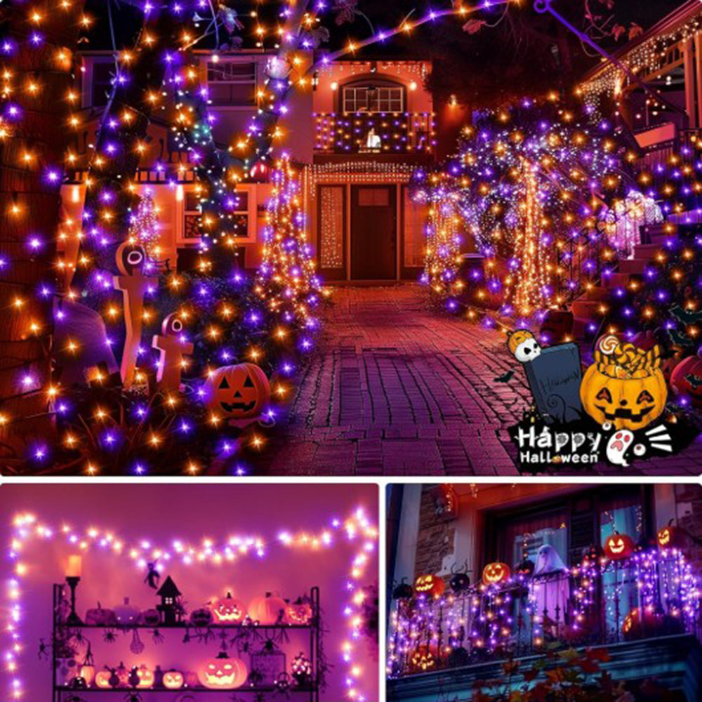 Skanto | Halloween LED Lyslenke – Lilla og Oransje Fejlampker til Utendørs Terrasse, Hage, Gate, Hjem, Jul og Festdekorasjon