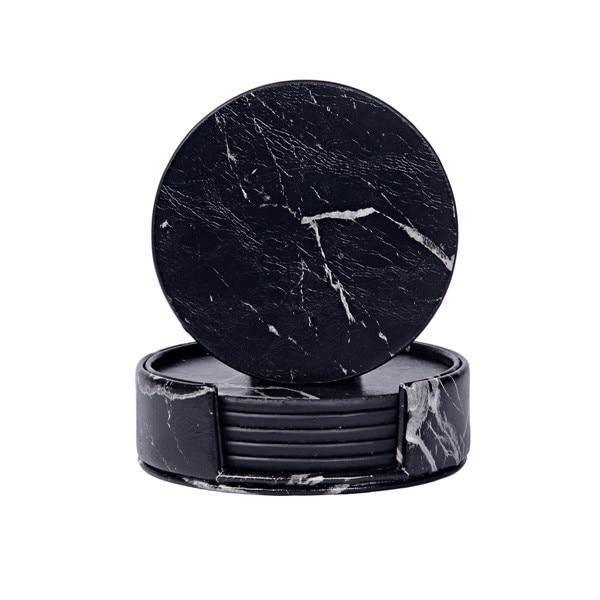 Skanto | Kystlinje Vegansk Skinn Coaster Sett | Marmorutseende | Stilfull Beskyttelse for Overflater