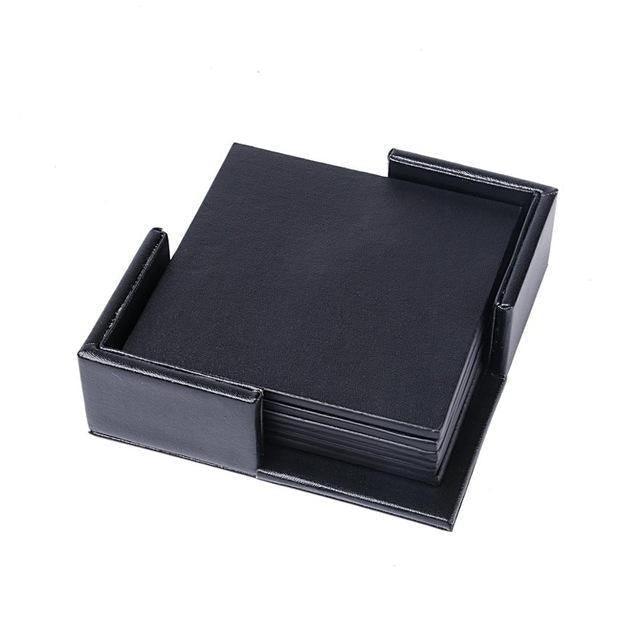 Skanto | Kystlinje Vegansk Skinn Coaster Sett | Marmorutseende | Stilfull Beskyttelse for Overflater