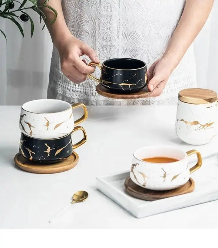 Skanto | Marmor Mønster Kaffe Kopp med Gull Dekorasjon
