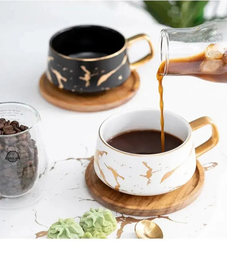Skanto | Marmor Mønster Kaffe Kopp med Gull Dekorasjon