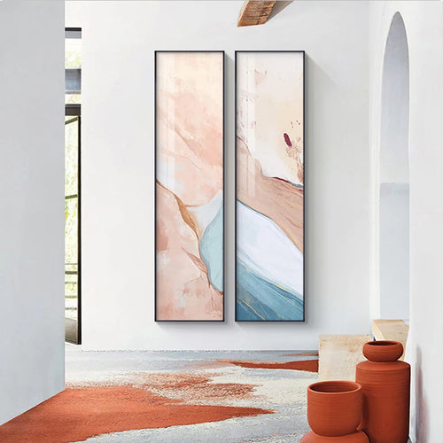 Marmortrykk Abstrakt Vertikal Format Veggkunst Blå Pastell Rosa Bilder For Moderne Stue Soverom Entréhall Veggdekor | Skanto