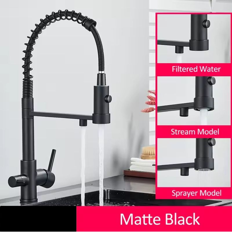 Sandsberg Black Filter Kjøkkenkran med Dobbel Utgang – Blandebatteri med Vannfilter for Kjøkken, Vannbehandling og Rengjøring | Skanto