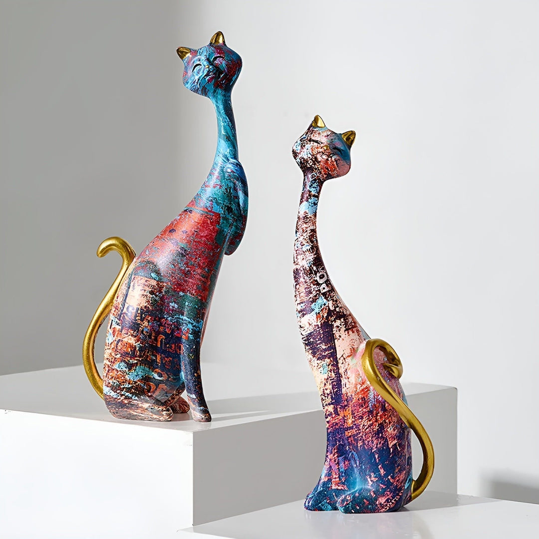Sweet Lovers – Håndmalt katteparskulptur for evig hengivenhet