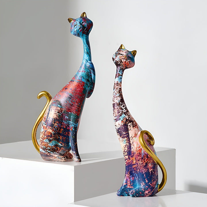 Sweet Lovers – Håndmalt katteparskulptur for evig hengivenhet