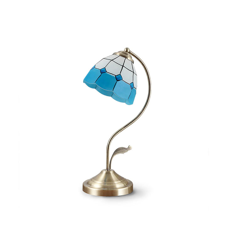 Skanto | LuxePetal – Hvit og blå glass blomstertablelampe i gull