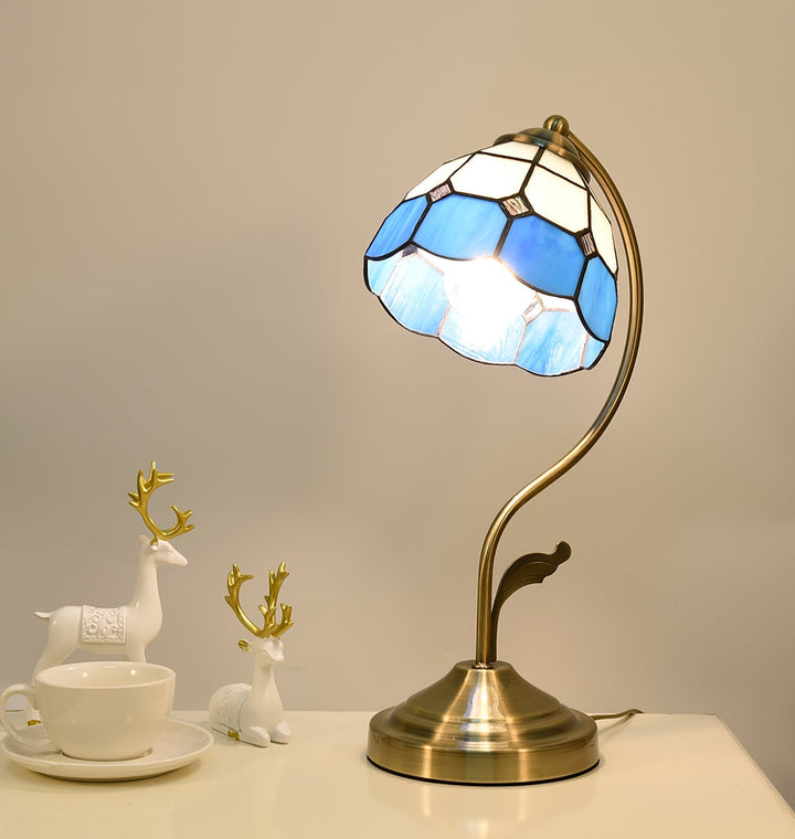 Skanto | LuxePetal – Hvit og blå glass blomstertablelampe i gull