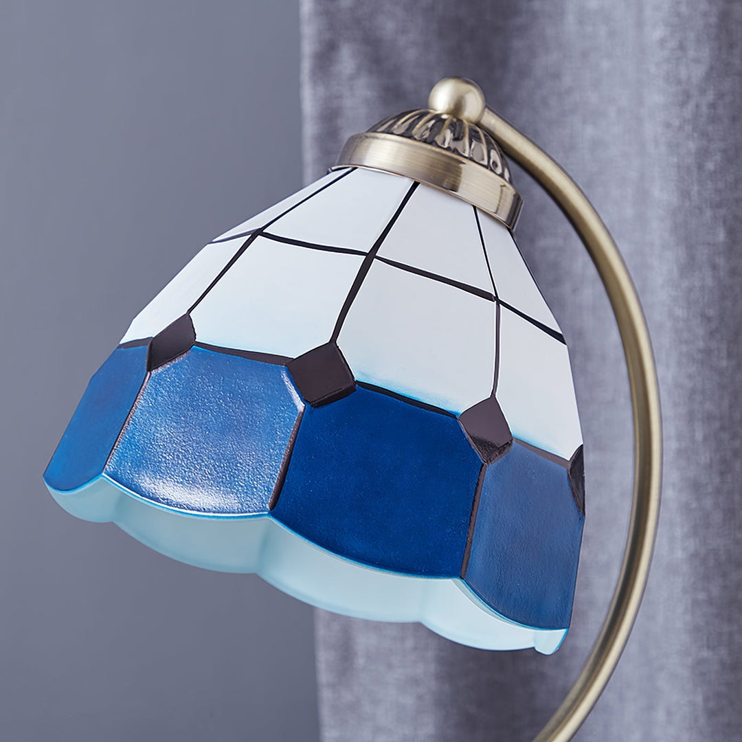Skanto | LuxePetal – Hvit og blå glass blomstertablelampe i gull
