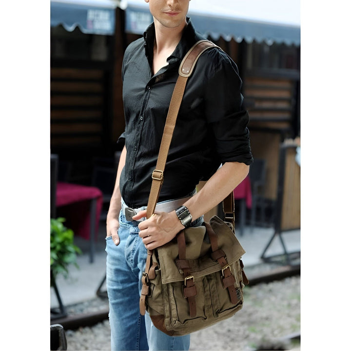 Skanto | Michael Bag – Vintage Canvas Budbag for menn med lærdetaljer