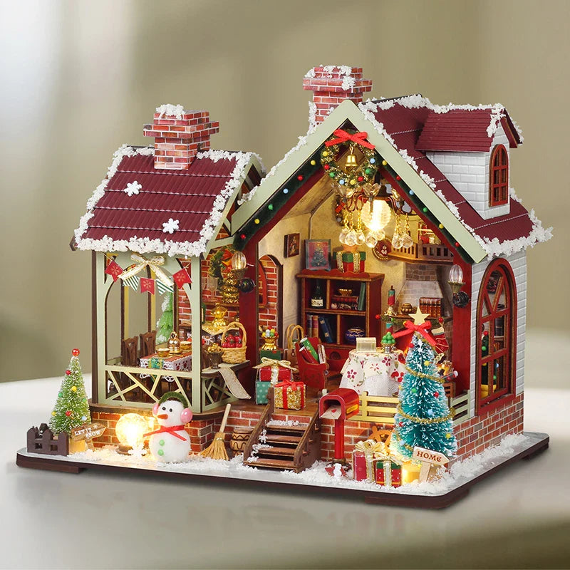 Skanto | Miniatyr Tre Dukkehus – Kreativ Byggesett med LED-Belysning & Møbler