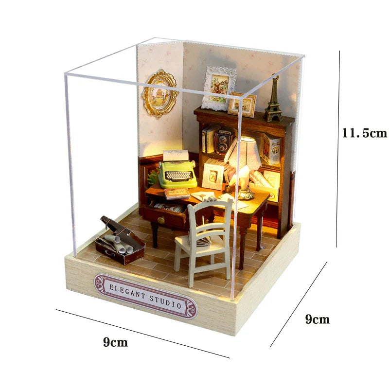 Skanto | Miniatyr Tre Dukkehus – Kreativ Byggesett med LED-Belysning & Møbler