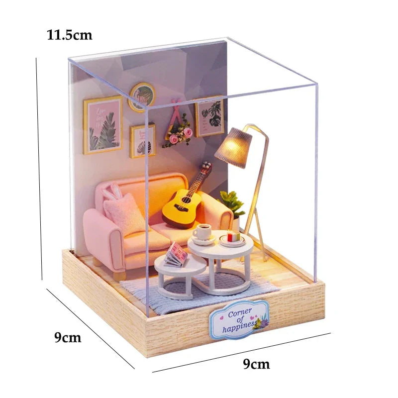 Skanto | Miniatyr Tre Dukkehus – Kreativ Byggesett med LED-Belysning & Møbler