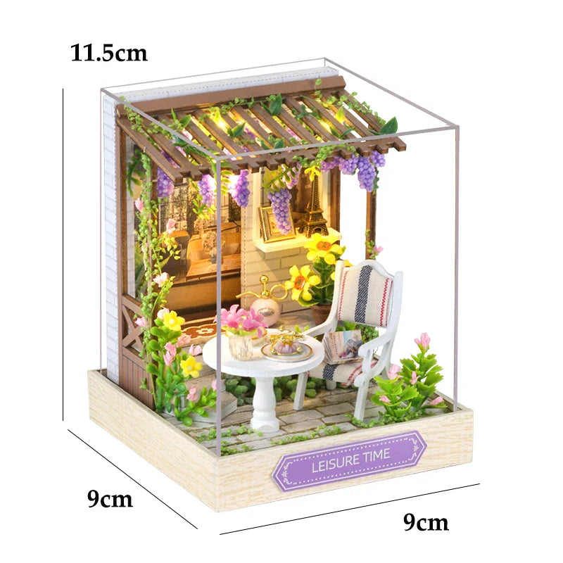 Skanto | Miniatyr Tre Dukkehus – Kreativ Byggesett med LED-Belysning & Møbler