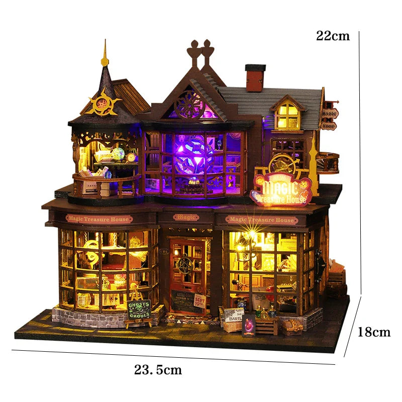 Skanto | Miniatyr Tre Dukkehus – Kreativ Byggesett med LED-Belysning & Møbler