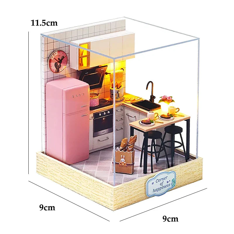 Skanto | Miniatyr Tre Dukkehus – Kreativ Byggesett med LED-Belysning & Møbler
