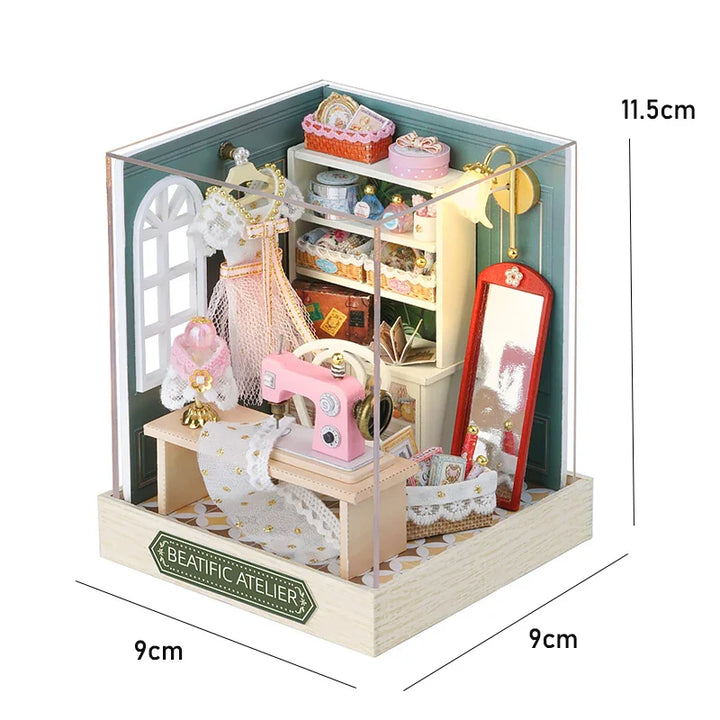 Skanto | Miniatyr Tre Dukkehus – Kreativ Byggesett med LED-Belysning & Møbler