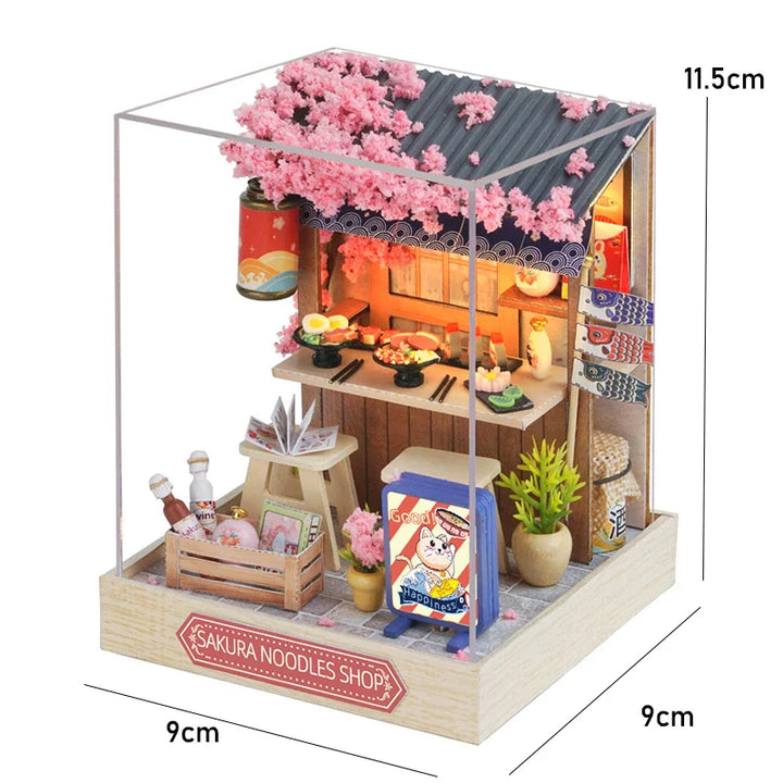 Skanto | Miniatyr Tre Dukkehus – Kreativ Byggesett med LED-Belysning & Møbler