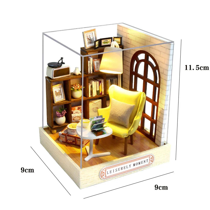 Skanto | Miniatyr Tre Dukkehus – Kreativ Byggesett med LED-Belysning & Møbler