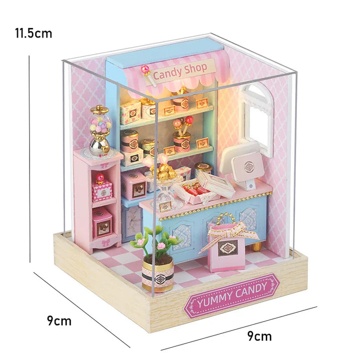 Skanto | Miniatyr Tre Dukkehus – Kreativ Byggesett med LED-Belysning & Møbler