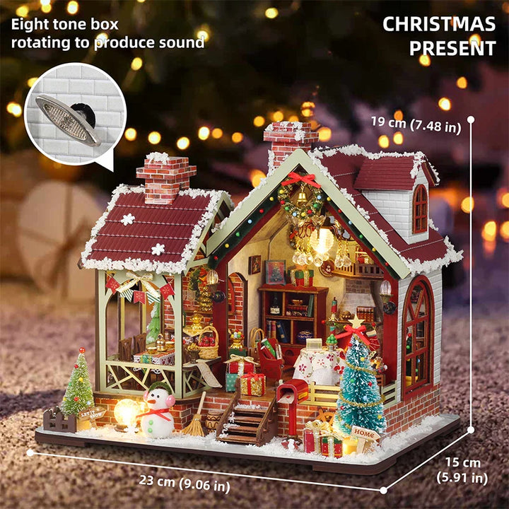 Skanto | Miniatyr Tre Dukkehus – Kreativ Byggesett med LED-Belysning & Møbler