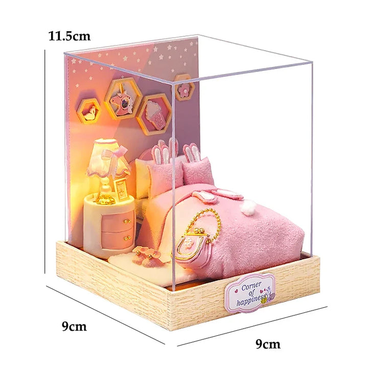 Skanto | Miniatyr Tre Dukkehus – Kreativ Byggesett med LED-Belysning & Møbler
