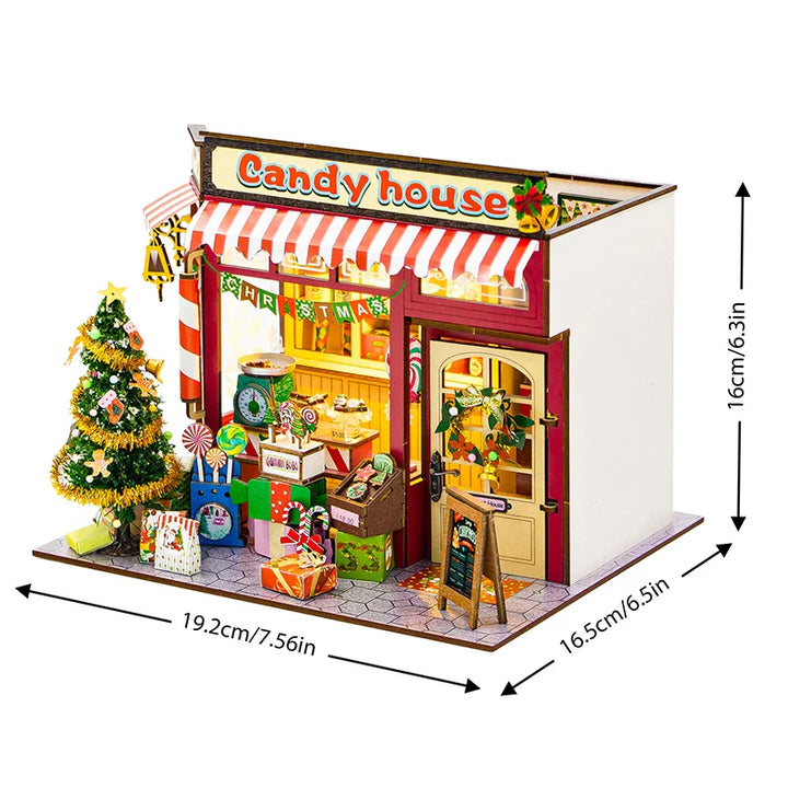 Skanto | Miniatyr Tre Dukkehus – Kreativ Byggesett med LED-Belysning & Møbler