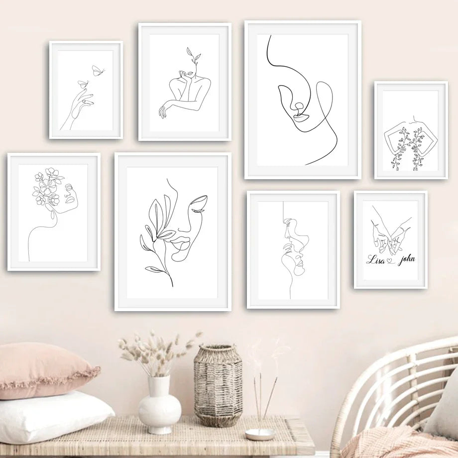 Minimalistisk abstrakt svart-hvitt skjønnhet figur kunst linjekunst kunstverk lerretsutskrifter bilder for stue soverom salong kunst dekor | Skanto